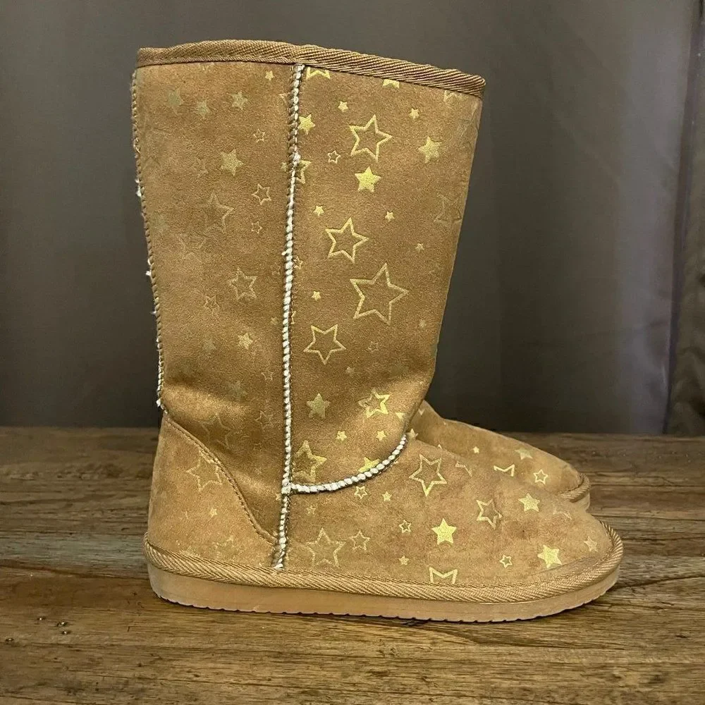 Airwalk Emma Star Pattern Brown Cognac Cozy Boots